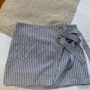 Mint Vanilla White Blue Striped Mini Wrap Skirt 10